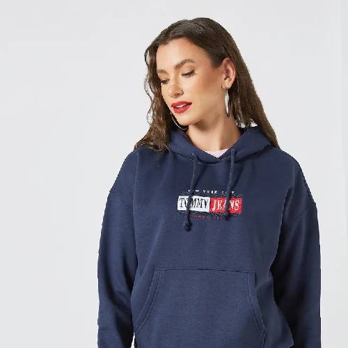 TOMMY JEANS Logo Relaxed Fit Hoodie Navy
