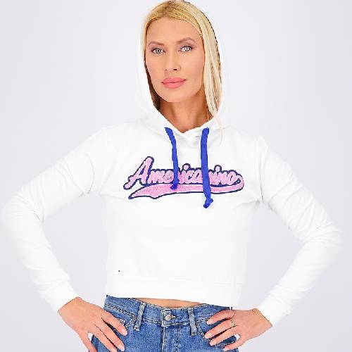Women_s Embroidered Long Sleeve Hoodie, WhitePink